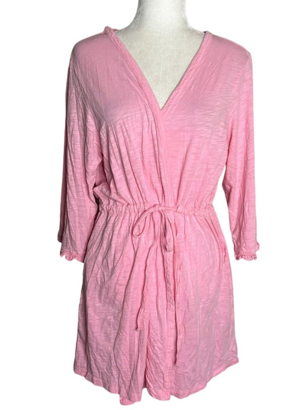Betseyville Lightweight Cover Up Robe Large Pink Tie Waist 3/4 Sleeves Pockets